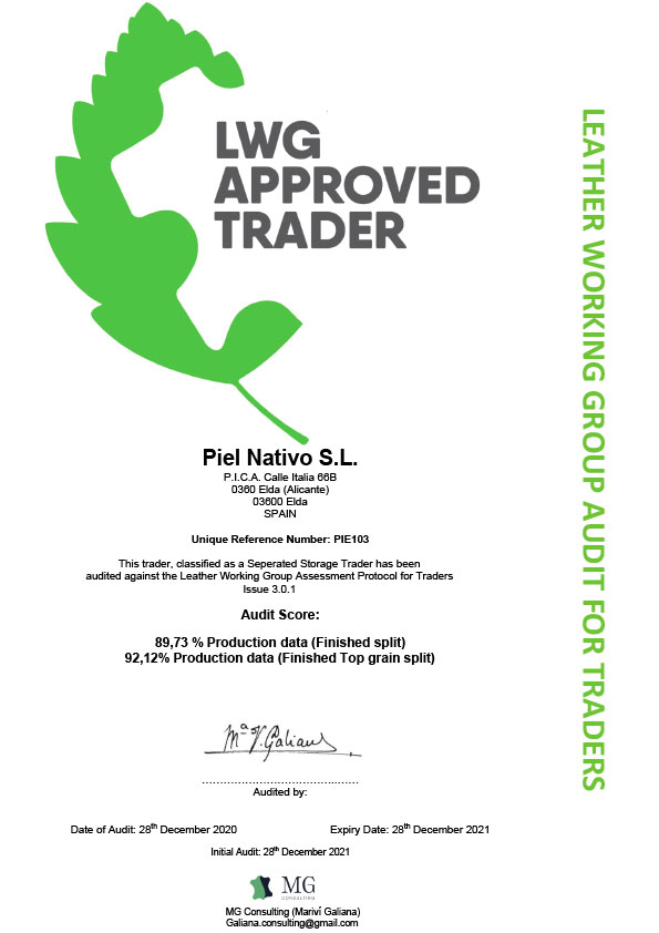 LWG trader audit certificate 2023